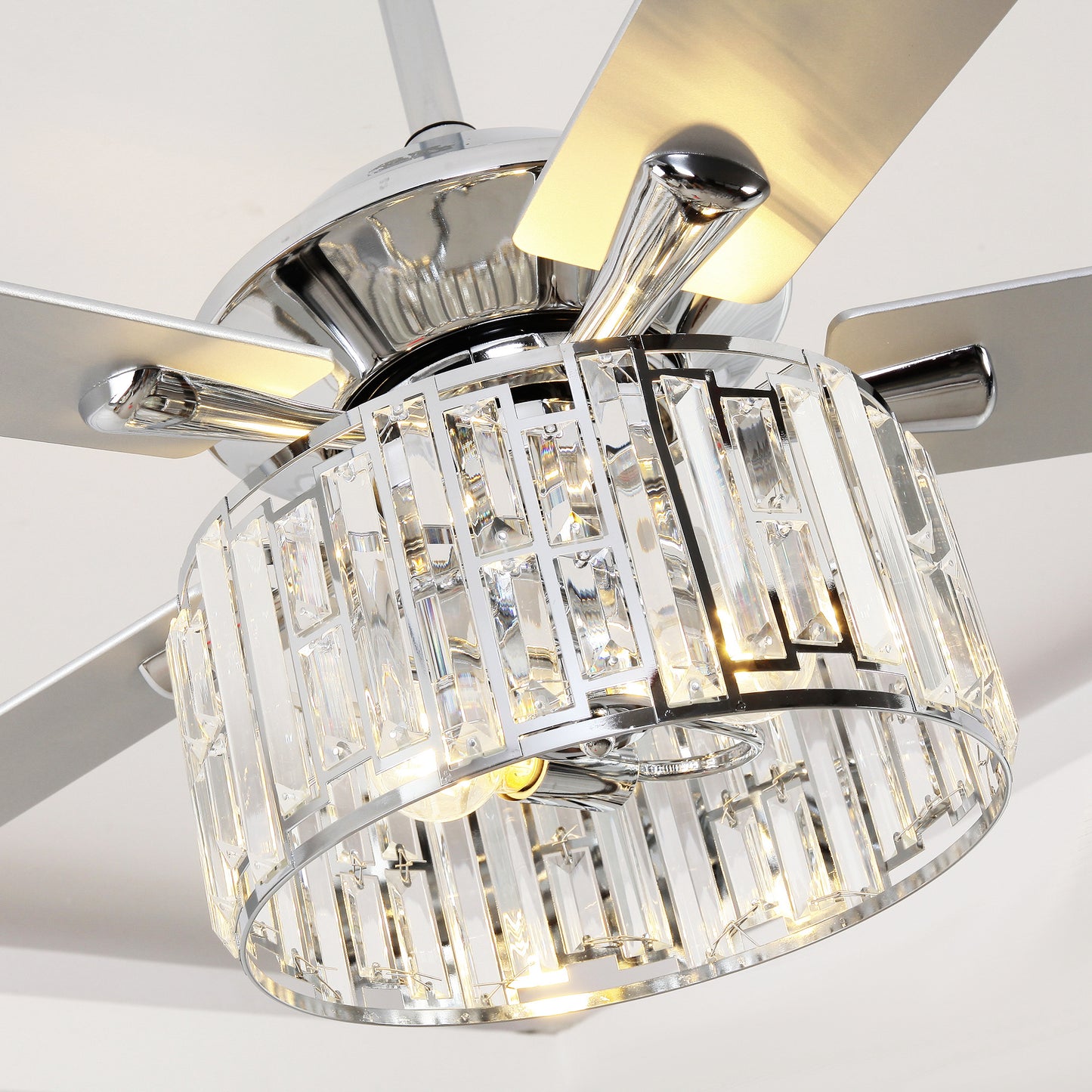 52" Crystal Ceiling Fan with Light & Remote – Chrome 5-Blade, DC Motor, Large Room