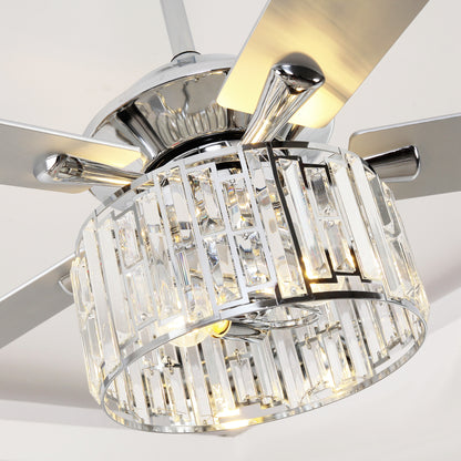 52" Crystal Ceiling Fan with Light & Remote – Chrome 5-Blade, DC Motor, Large Room