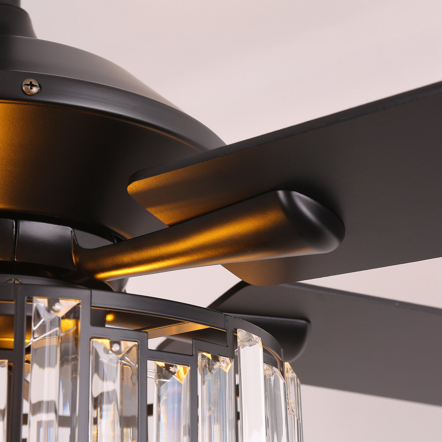 52" Crystal Ceiling Fan with Light & Remote – Black 5-Blade, DC Motor, Large Room