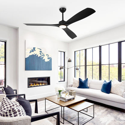 60" Modern Farmhouse Ceiling Fan with Light & Remote – Matte Black, 5-Blade, Quiet DC Motor