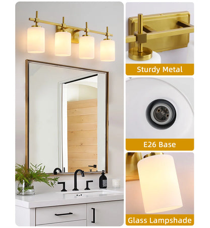 Jasper Gold Traditional Frosted Glass 4-Light Bathroom Vanity Light