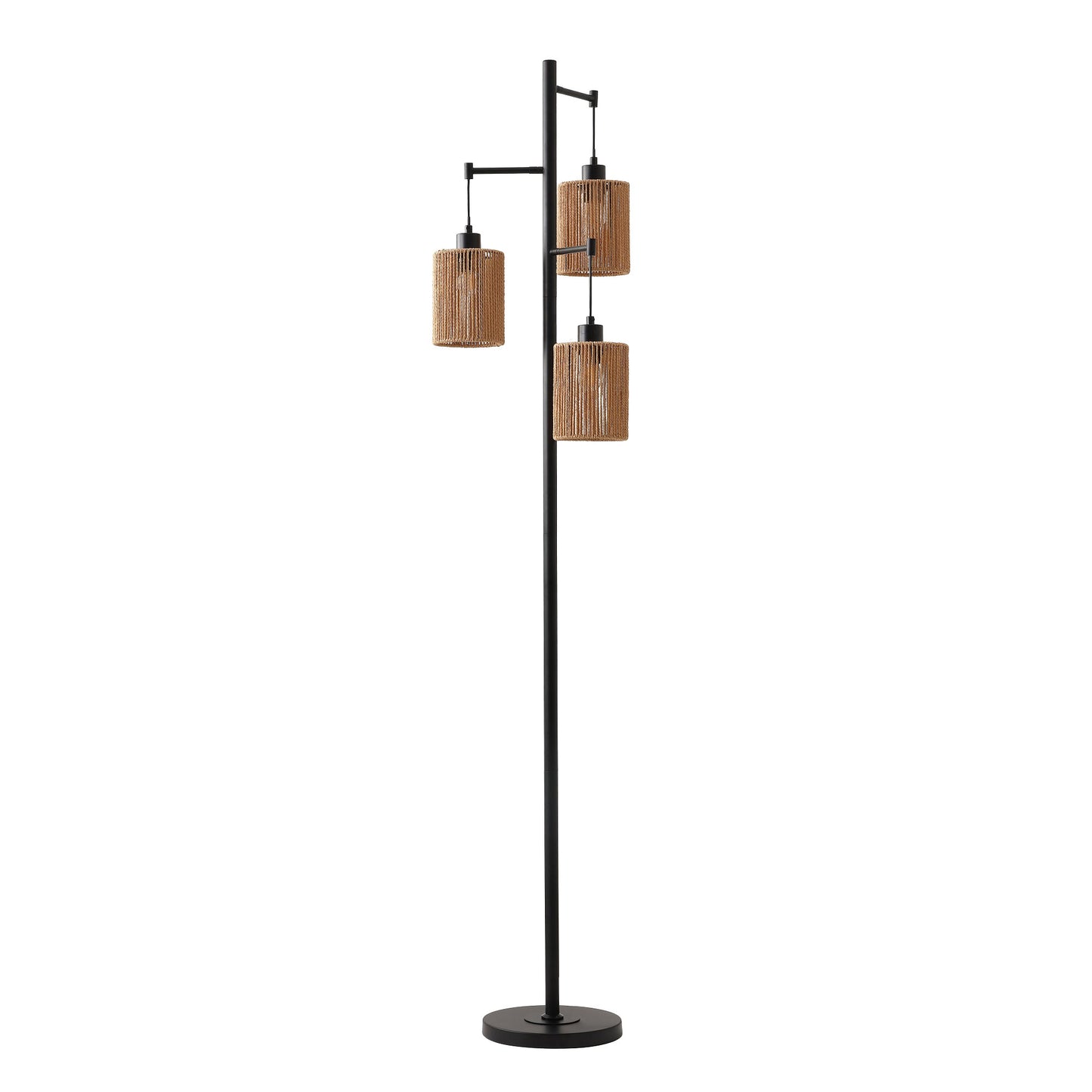 Floor Lamp Traditional Black 69" 3-Light Hemp Shades