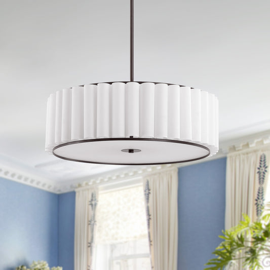 Modern Chandelier Bronze 24" 5-Light White Linen Shade