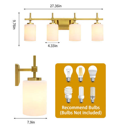 Jasper Gold Traditional Frosted Glass 4-Light Bathroom Vanity Light