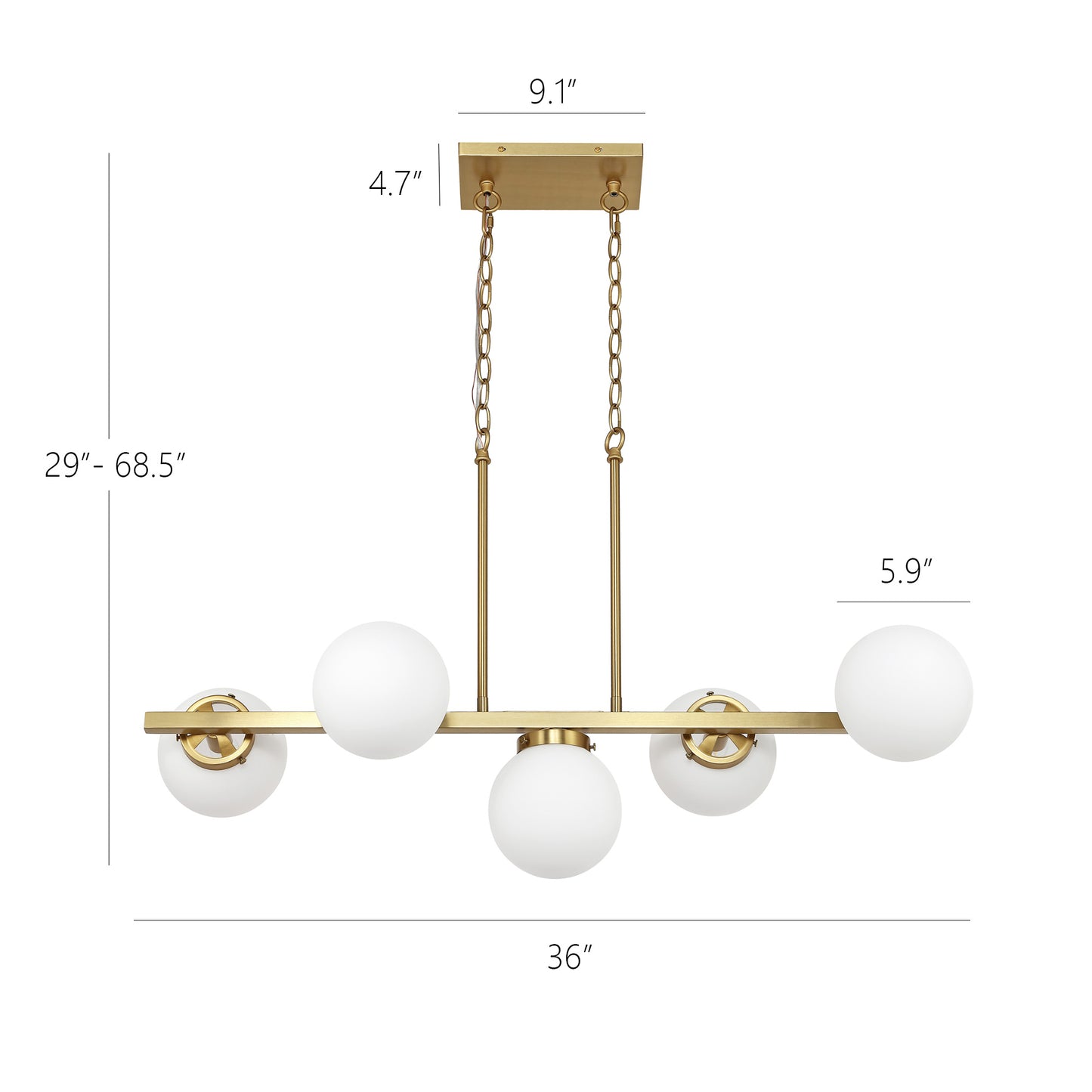 Modern Chandelier Sputnik Brass 5-Light Opal Glass 36"