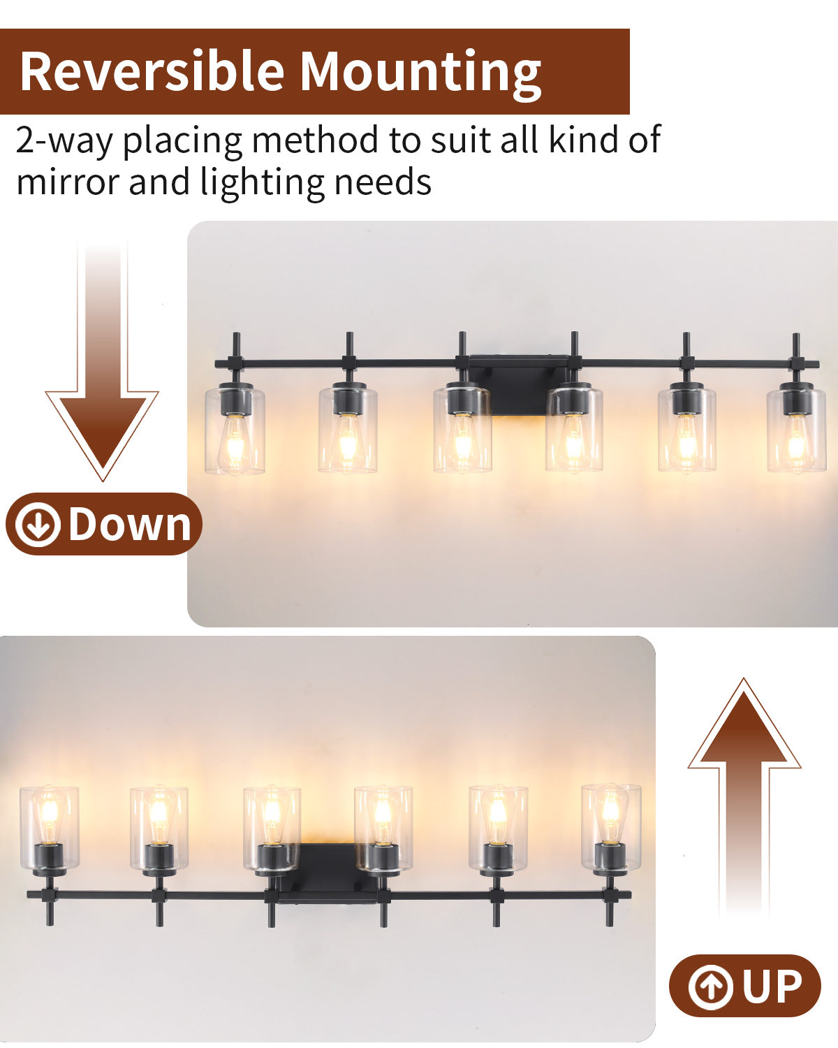 Jasper Black Clear Glass 6-Light Bathroom Vanity Light