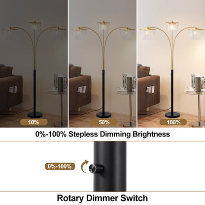 Brio 90" 3-Light Modern Gold Crystal Arc Floor Lamp
