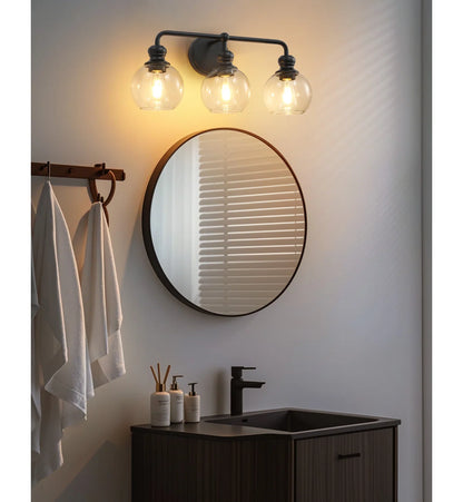 Irvine Black Modern Clear Glass 3-Light Vanity Light