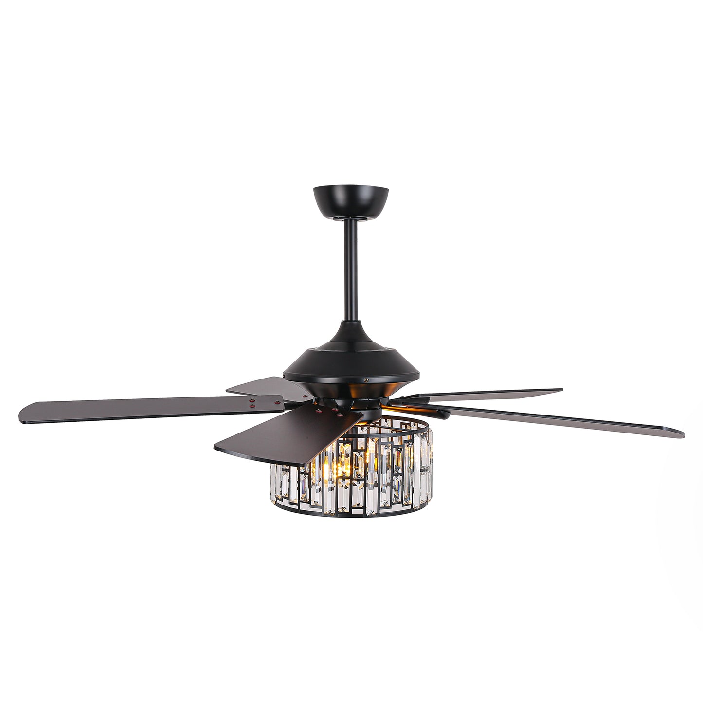 52" Crystal Ceiling Fan with Light & Remote – Black 5-Blade, DC Motor, Large Room