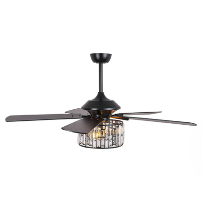 52" Crystal Ceiling Fan with Light & Remote – Black 5-Blade, DC Motor, Large Room