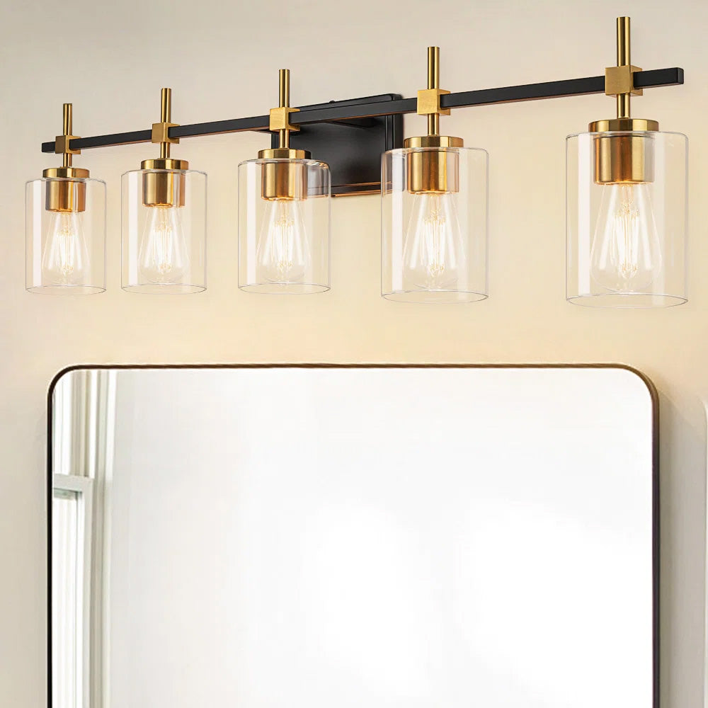 Jasper Black & Gold Clear Glass 5-Light Bathroom Vanity Light