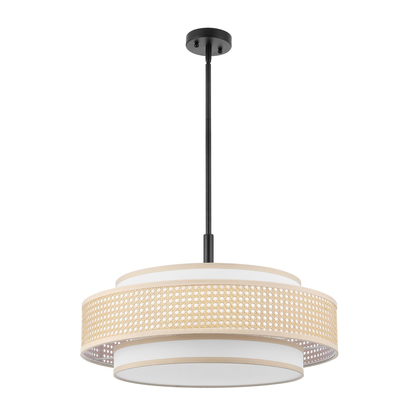 Modern Chandelier Black 24" 5-Light Woven Rattan Shade