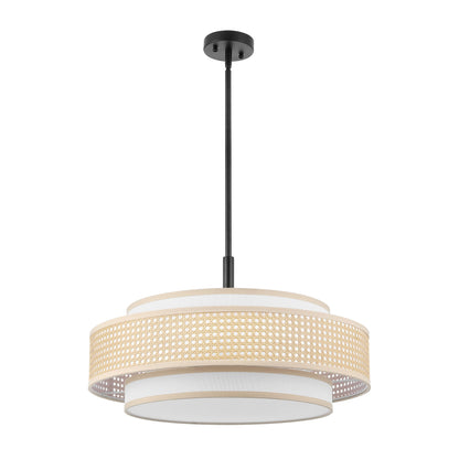 Modern Chandelier Black 24" 5-Light Woven Rattan Shade