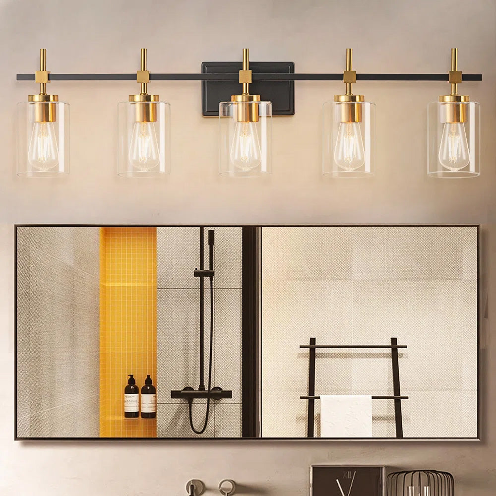 Jasper Black & Gold Clear Glass 5-Light Bathroom Vanity Light