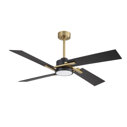56" Gold and Black Ceiling Fan with LED Light – Modern Dimmable Fan with Remote