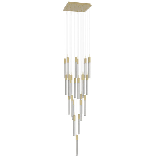 Boa 25-Light LED Brushed Brass Studded Glass Pendant Light