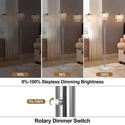 Brio 90" 3-Light Modern Crystal Arc Floor Lamp