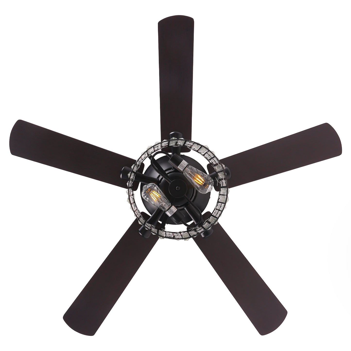 52" Crystal Ceiling Fan with Light & Remote – Black 5-Blade, DC Motor, Large Room