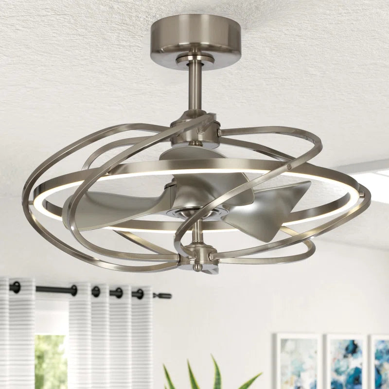27" Modern Fandelier Ceiling Fan with Light & Remote – Satin Nickel, 3-Blade, DC Motor