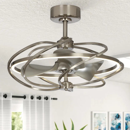 27" Modern Fandelier Ceiling Fan with Light & Remote – Satin Nickel, 3-Blade, DC Motor
