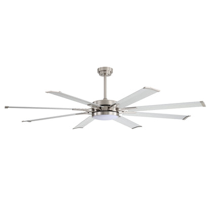 Ceiling Fan 72" Industrial Nickel 8-Blade with LED Light