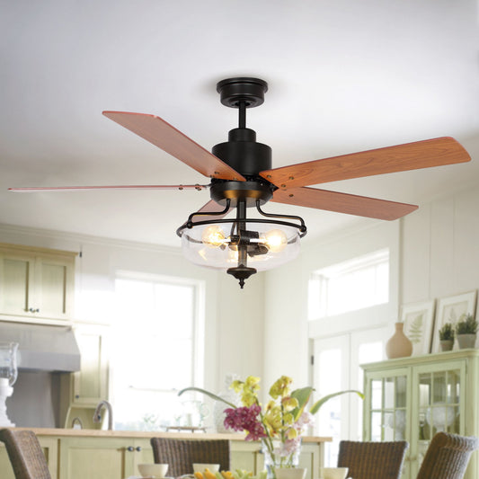 52" 5-Blade Matte Black Reversible Ceiling Fan with Light