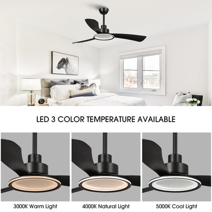 BreezeLite 52" Modern Matte Black LED 3-Blade Ceiling Fan