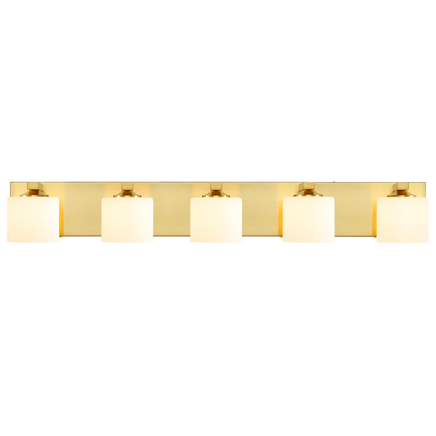 5-Light Gold Vanity Light – Modern Bathroom Wall Fixture with Etched Opal Glass