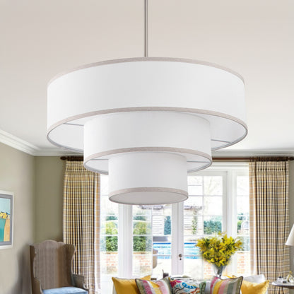Modern Chandelier 24" 5-Light Nickel Tiered Drum Linen Shade
