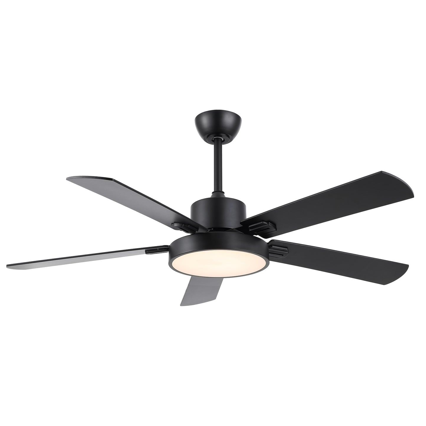 52" Matte Black Ceiling Fan with LED Light and Remote – Solid Wood Blades