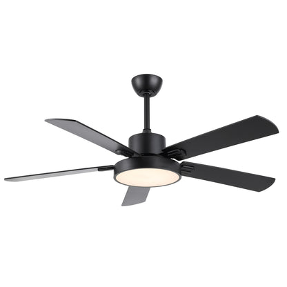 52" Matte Black Ceiling Fan with LED Light and Remote – Solid Wood Blades