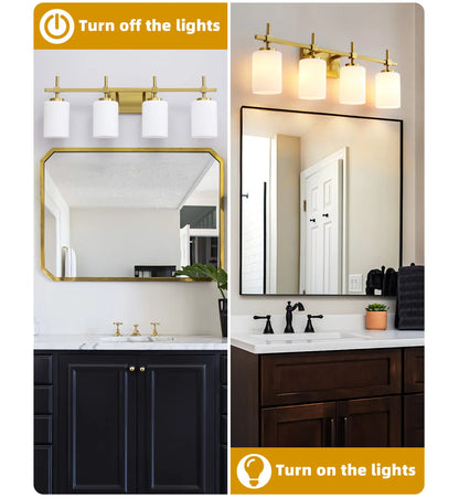 Jasper Gold Traditional Frosted Glass 4-Light Bathroom Vanity Light