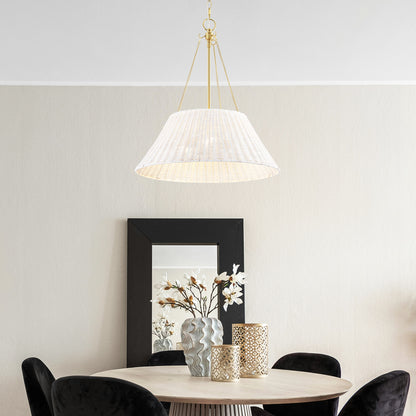 Farmhouse Chandelier 22" 3-Light Brass White Rattan Shade