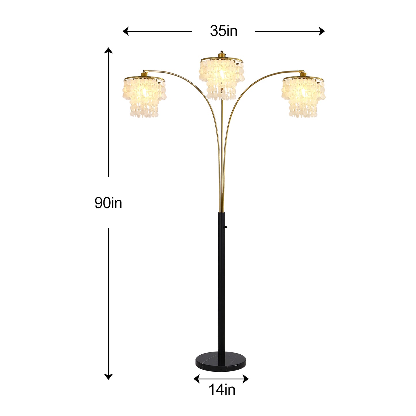 Brio 90" 3-Light Modern Gold Arc Floor Lamp