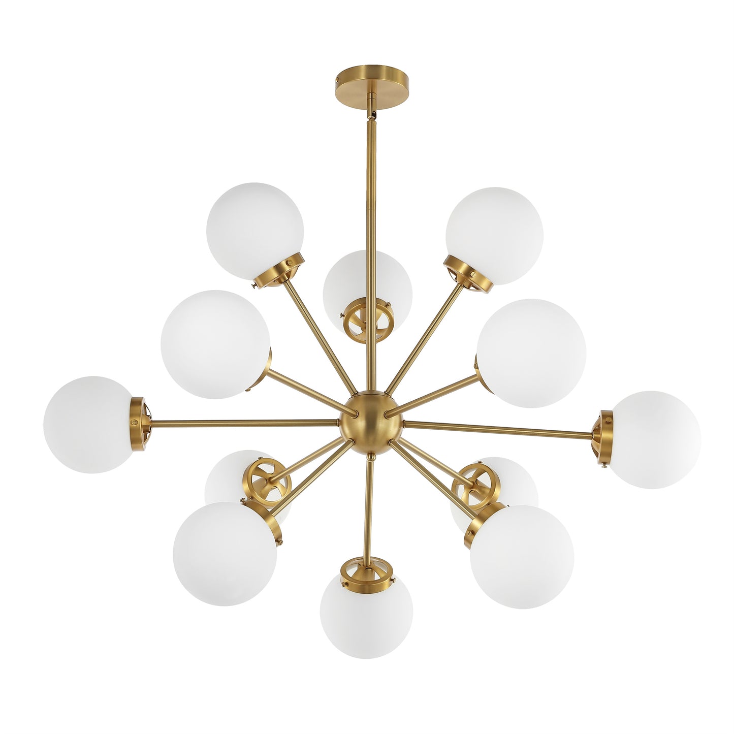 Modern Chandelier Sputnik Brass 12-Light Opal Glass 39"