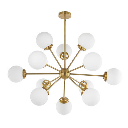 Modern Chandelier Sputnik Brass 12-Light Opal Glass 39"