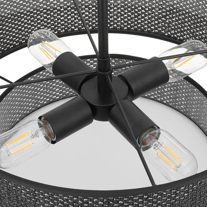 Modern Chandelier 18" 4-Light Black Woven Rattan Shade