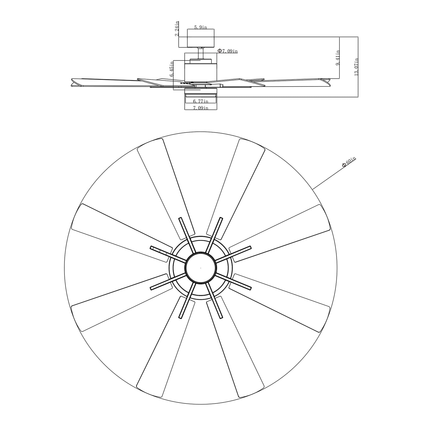 60" Windmill Ceiling Fan with Light & Remote – Farmhouse Gold, 8-Blade, DC Motor, Indoor/Outdoor