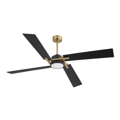 72" Gold and Black Ceiling Fan with LED Light – Modern Dimmable Fan with Remote