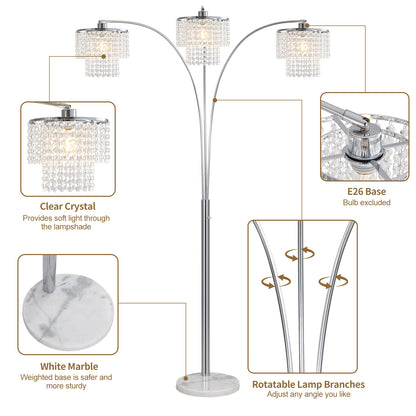 Brio 90" 3-Light Modern Crystal Arc Floor Lamp