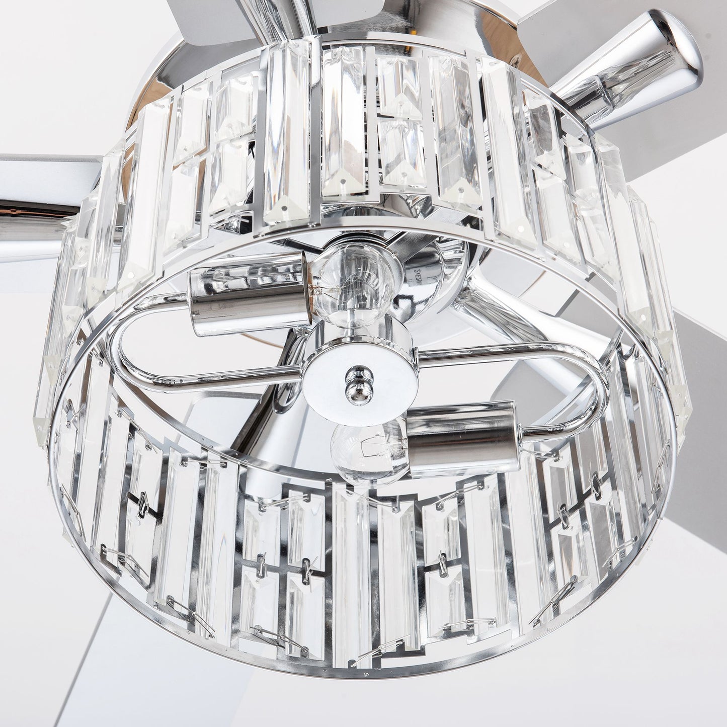 52" Crystal Ceiling Fan with Light & Remote – Chrome 5-Blade, DC Motor, Large Room