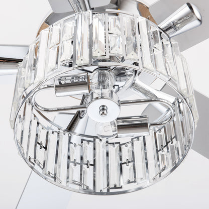 52" Crystal Ceiling Fan with Light & Remote – Chrome 5-Blade, DC Motor, Large Room