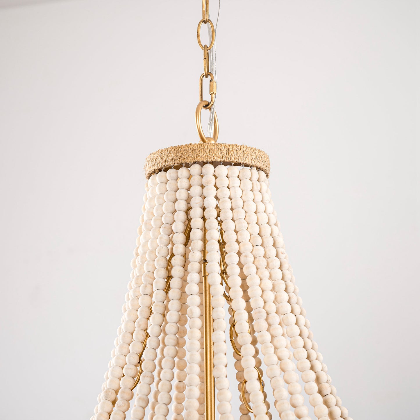 4-Light Golden Farmhouse Wood Bead Chandelier