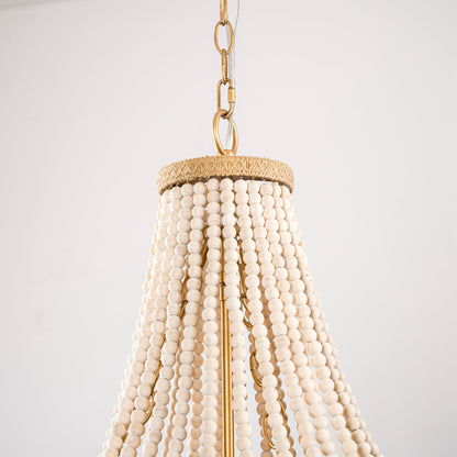 4-Light Golden Farmhouse Wood Bead Chandelier