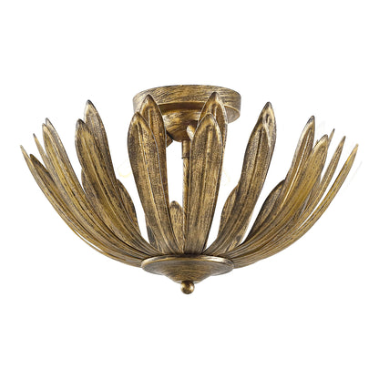 Gold Semi-Flush Mount Light 15" Hand Painted 3-Light Fixture