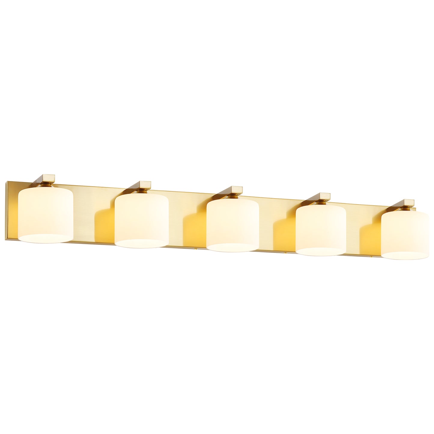 5-Light Gold Vanity Light – Modern Bathroom Wall Fixture with Etched Opal Glass