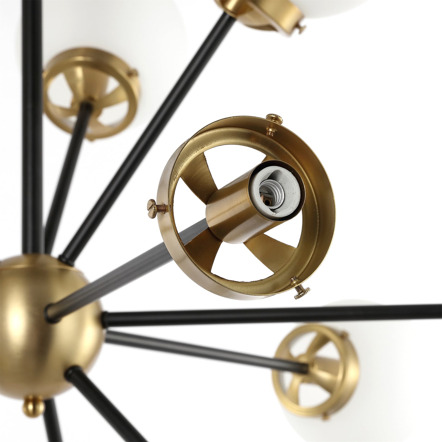 Modern Chandelier Sputnik Black Brass 12-Light Opal Glass