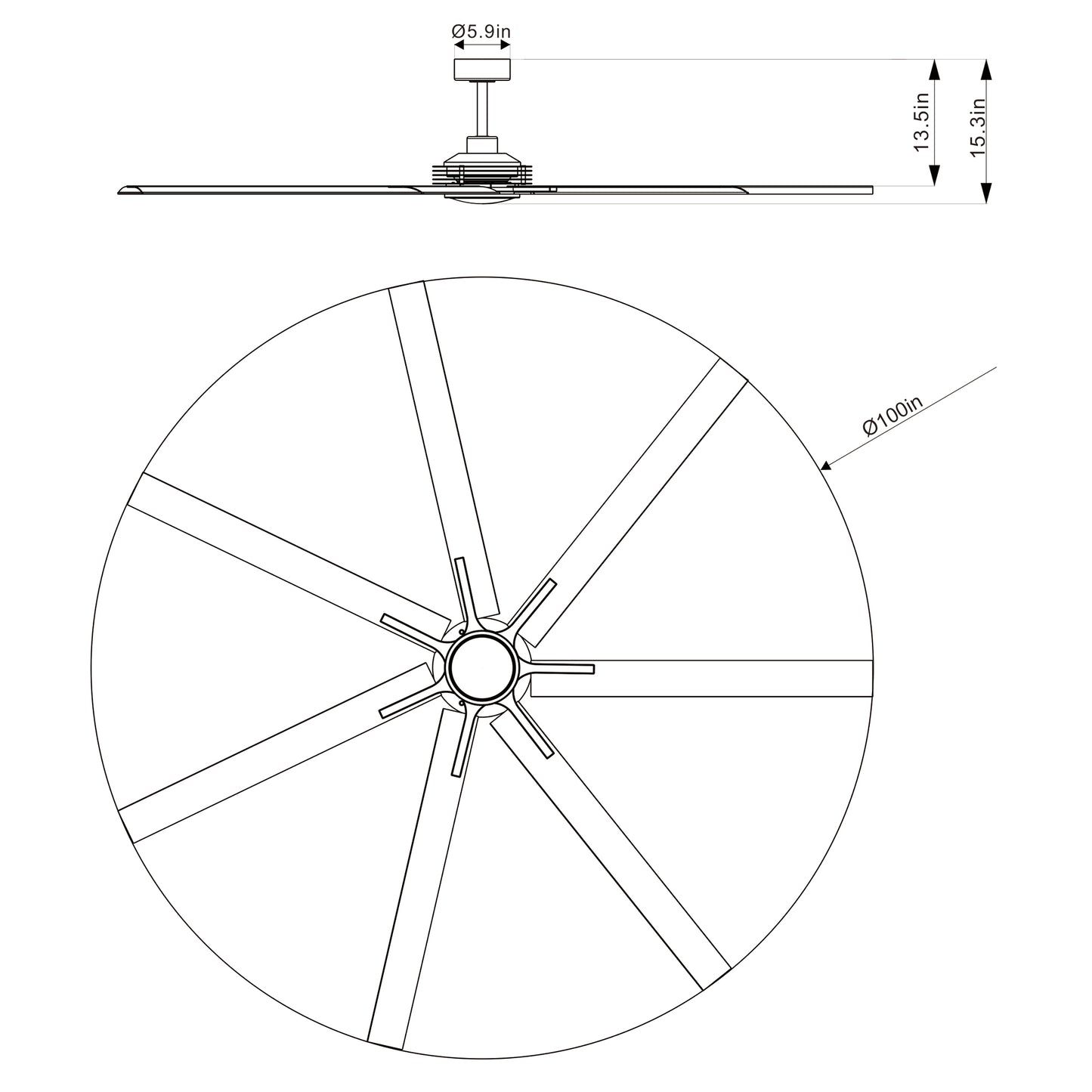 Ceiling Fan Industrial 100" Modern Black 7-Blade LED Light