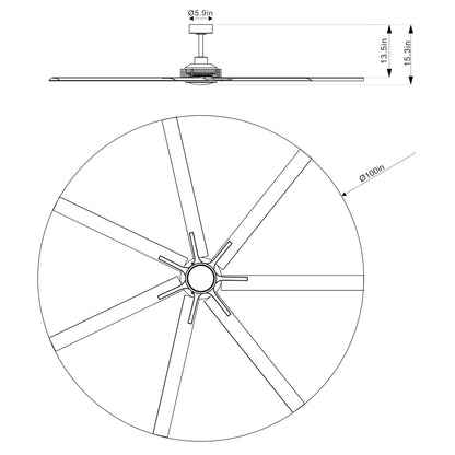 Ceiling Fan Industrial 100" Modern Black 7-Blade LED Light
