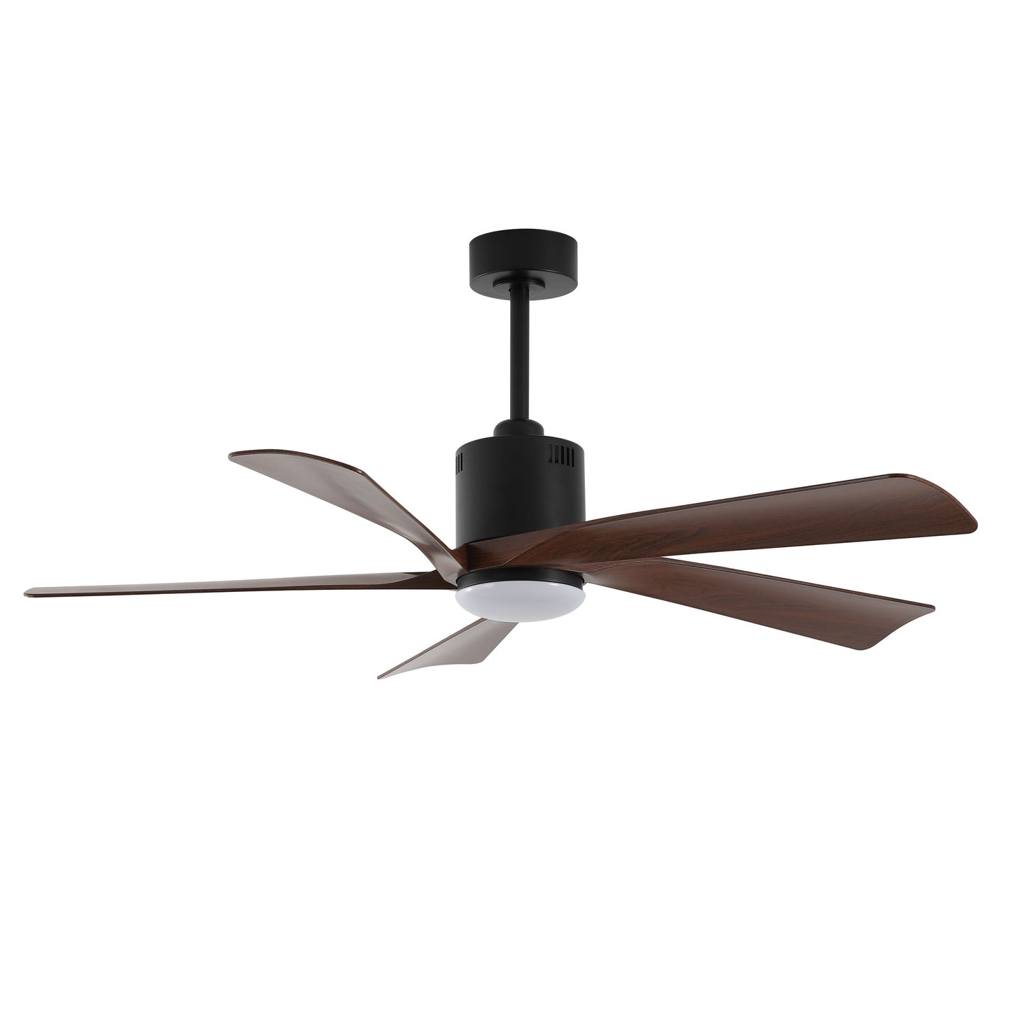 52" Black Ceiling Fan with Walnut Blades and LED Light – Modern Dimmable Fan with Remote